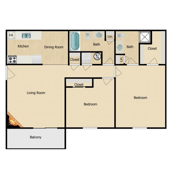 Juniper Floor Plan at Oakwood Trail Apartments in Omaha, NE