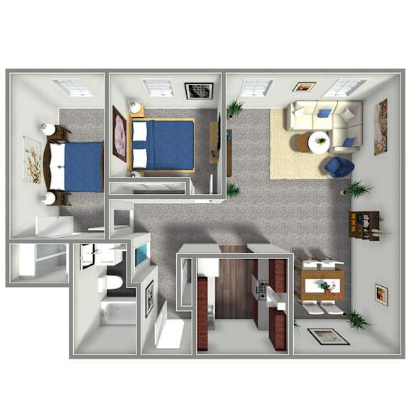 740 SF Two Bed Floor Plan at Orpheum Tower in Omaha, NE