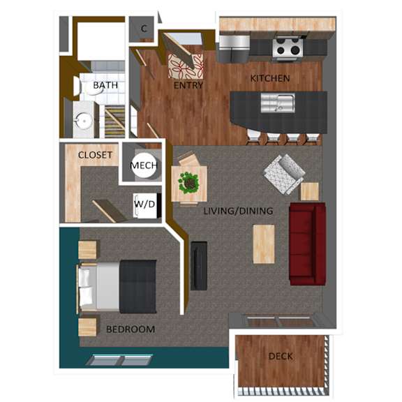568 SF studio one-bath Floor Plan at Pacific West Apartments in Omaha, NE