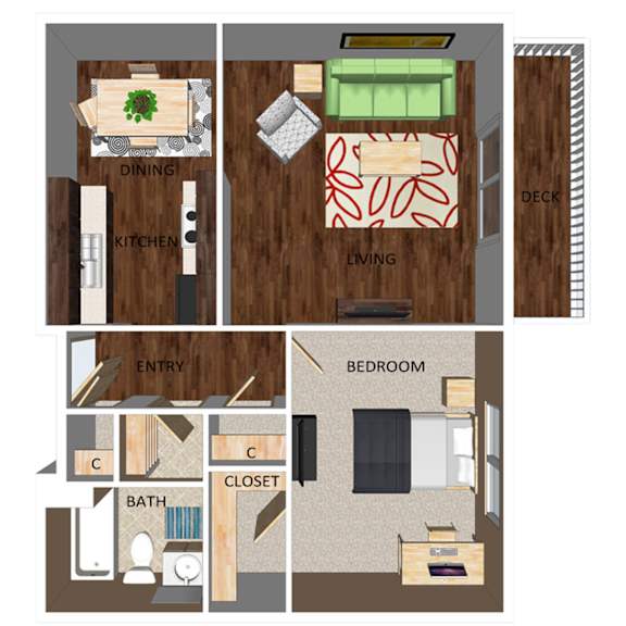 700 SF One-Bed One-Bath Floor Plan at Pacific West Apartments in Omaha, NE