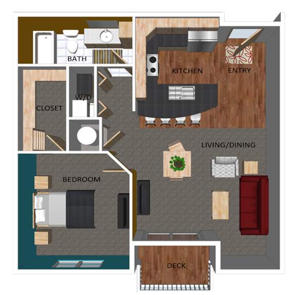 717 SF One-Bed One-Bath Floor Plan at Pacific West Apartments in Omaha, NE