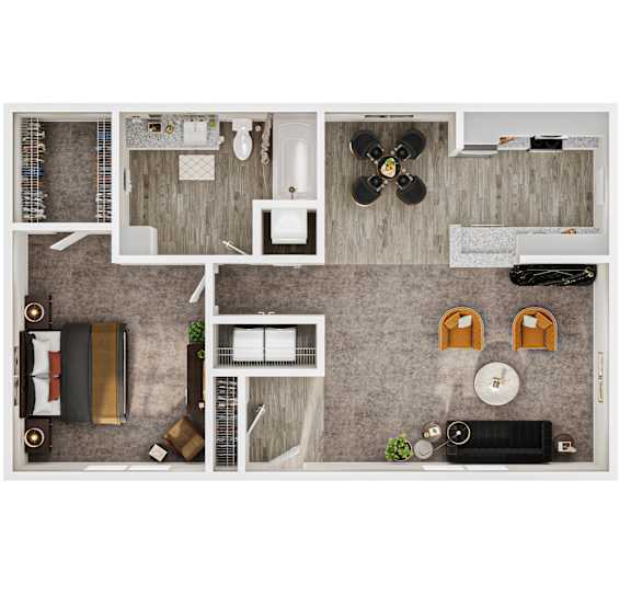 881 SF One Bed One Bath Renovated Floor Plan at Parham Pointe in Little Rock, AR