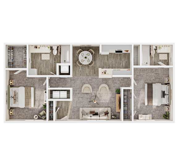 1,072 SF Two Bed Two Bath Classic Floor Plan at Parham Pointe in Little Rock, AR