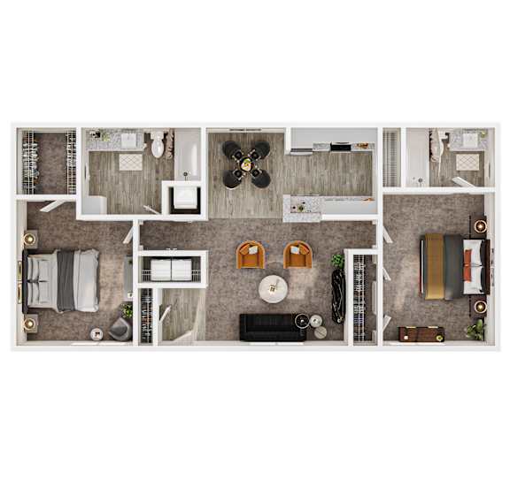 1,072 SF Two Bed Two Bath Renovated Floor Plan at Parham Pointe in Little Rock, AR