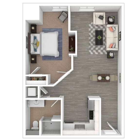725 SF One Bedroom Floor Plan at Parkside Apartments and Shops in Bentonville, AR