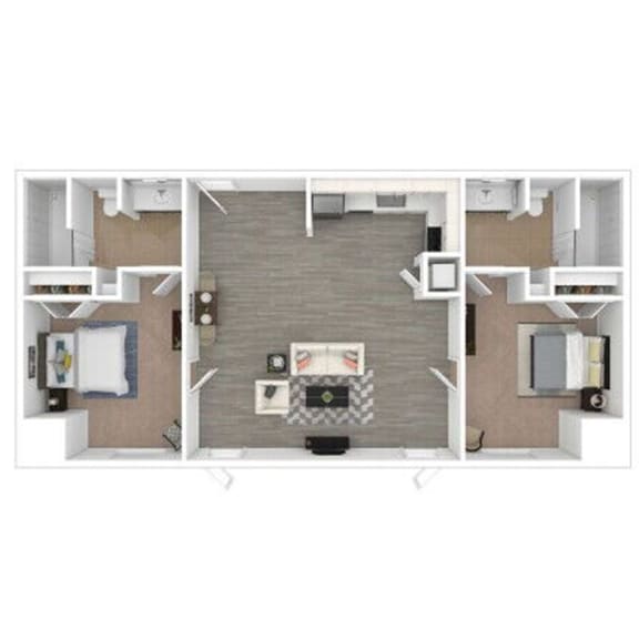 1,084 SF Two Bedroom ADA Floor Plan at Parkside Apartments and Shops in Bentonville, AR