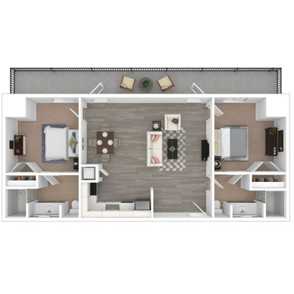 988 SF Two Bedroom Floor Plan at Parkside Apartments and Shops in Bentonville, AR