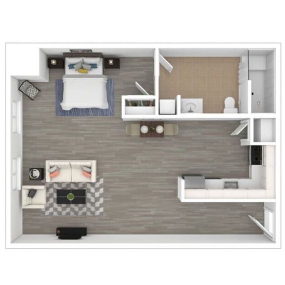 718 SF Studio ADA Floor Plan at Parkside Apartments and Shops in Bentonville, AR