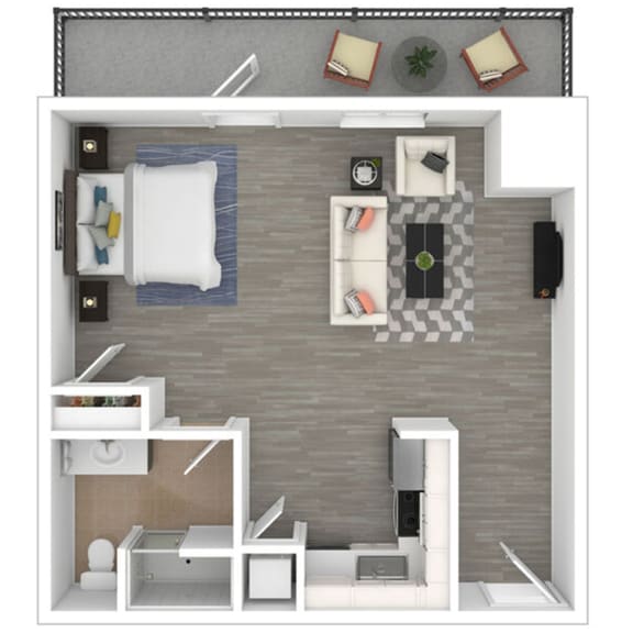 536 SF Studio Floor Plan at Parkside Apartments and Shops in Bentonville, AR