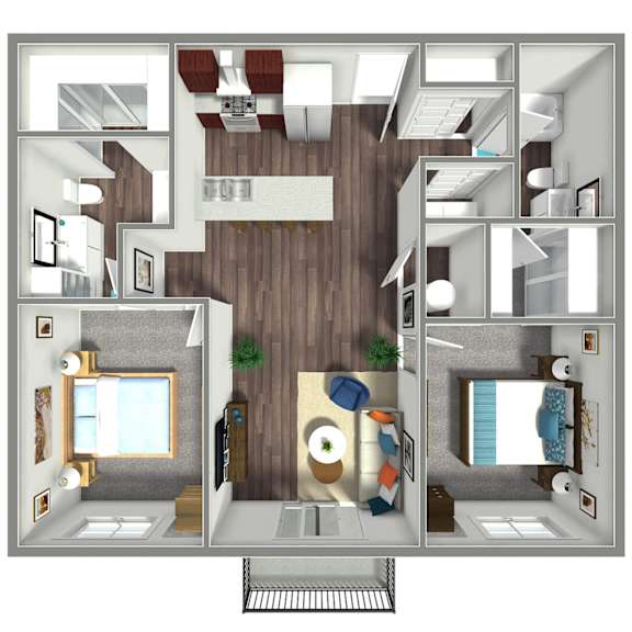 1,056 SF Two Bedroom Two Bath Floor Plan at Prairie Park in Wayne, NE