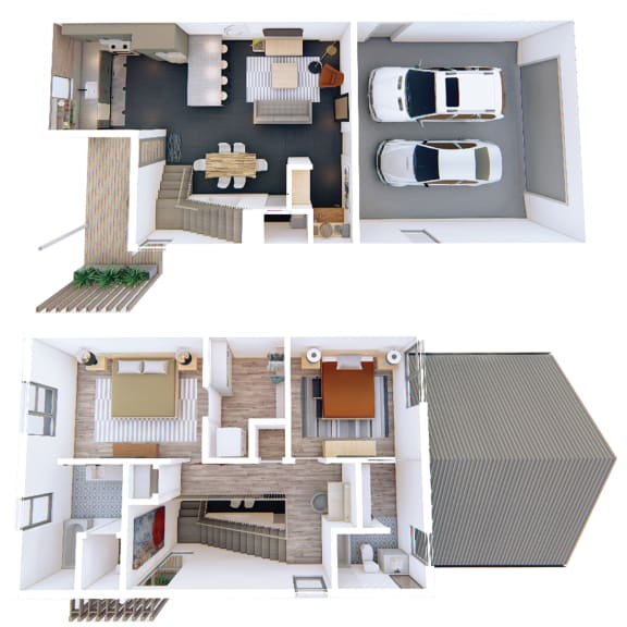 1,461 SF Two Bed Two and a Half Bath Juniper Floor Plan at Red Barn in Bentonville, AR