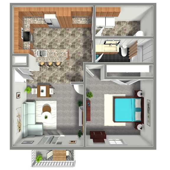900 SF One Bed One Bath  Floor Plan at The Residences at Oak Pointe in Grand Island, NE
