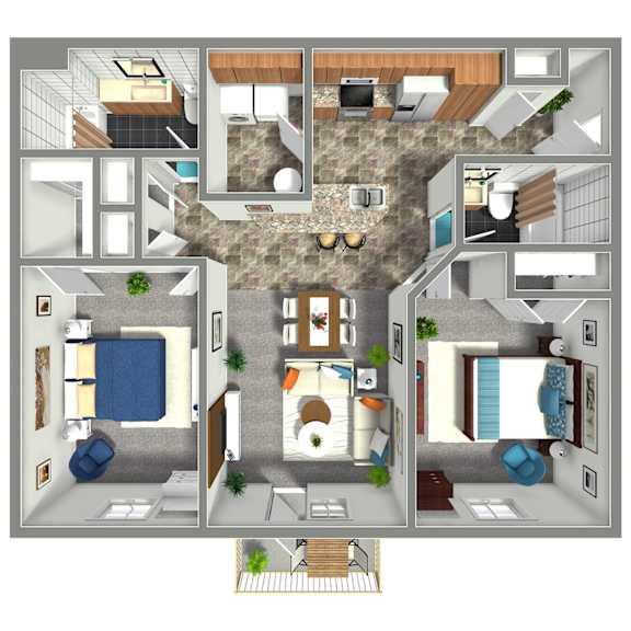 1,100 SF Two Bed Two Bath  Floor Plan at The Residences at Oak Pointe in Grand Island, NE