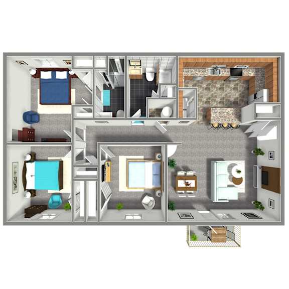 1,470 SF Three Bed Two Bath  Floor Plan at The Residences at Oak Pointe in Grand Island, NE