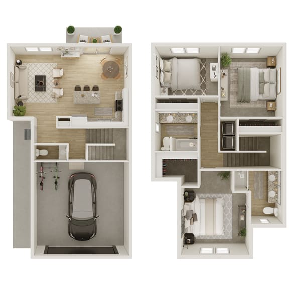 1,520-1,545 SF The Opal 3 Bed-2.5 Bath Floor Plan at Shadowbrooke Village in Rogers, AR
