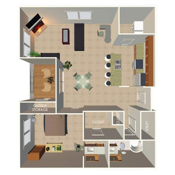 950 SF One Bed One Bath Floor Plan at Standing Bear Lake Apartments in Omaha, NE
