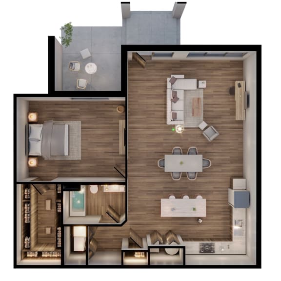 1,078 SF One Bed/One Bed Townhome Floor Plan at The Sterling at Prairie Trail North in Ankeny, IA