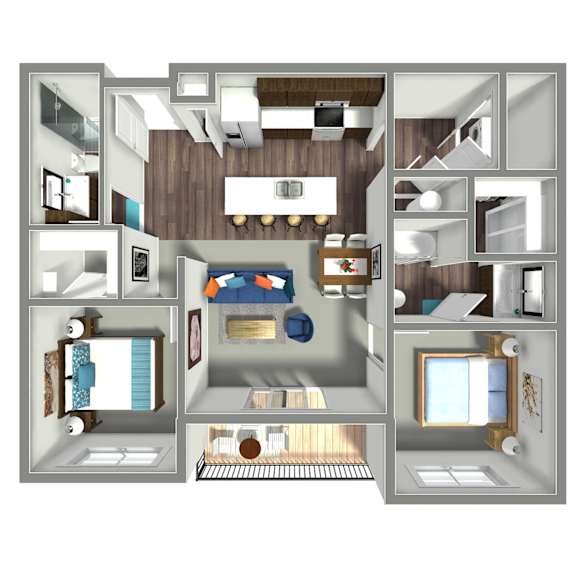 1,049-1099 SF Two Bed Two Bath Blanc floor plan at The Sterling at Prairie Trail in Ankeny, IA