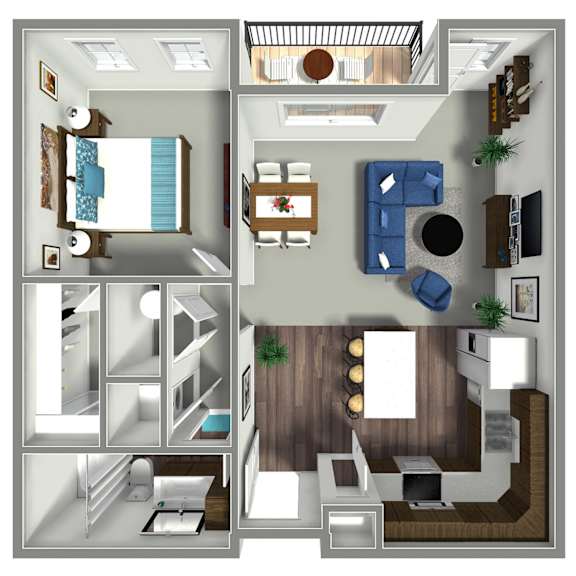 775-795 SF One Bed One Bath Veneto floor plan at The Sterling at Prairie Trail in Ankeny, IA
