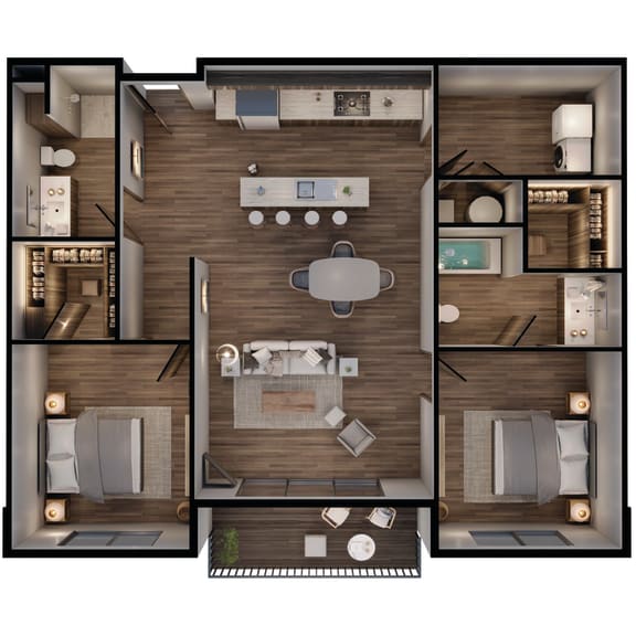 1,142 SF Two Bed Two Bath Sage Floor Plan at The Sterling at Prairie Trail North in Ankeny, IA