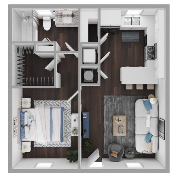 One Bedroom One Bath 651 SF Garland Floor Plan at The Benton in Pea Ridge, AR
