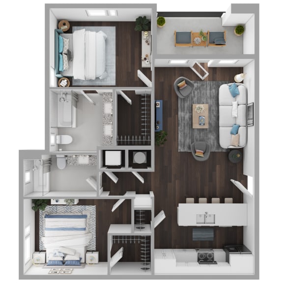 Two Bed Two Bath 1,020 SF Calhoun Floor Plan at The Benton in Pea Ridge, AR