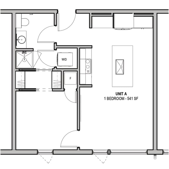 541 SF One Bed One Bath Floor Plan at The Howard East Central in Bentonville, AR