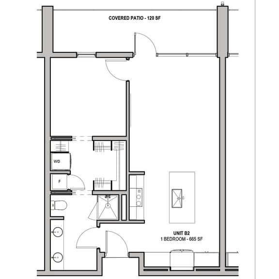 665 SF One Bed One Bath Floor Plan at The Howard East Central in Bentonville, AR