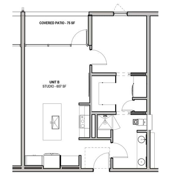607 SF One Bed One Bath Floor Plan at The Howard East Central in Bentonville, AR