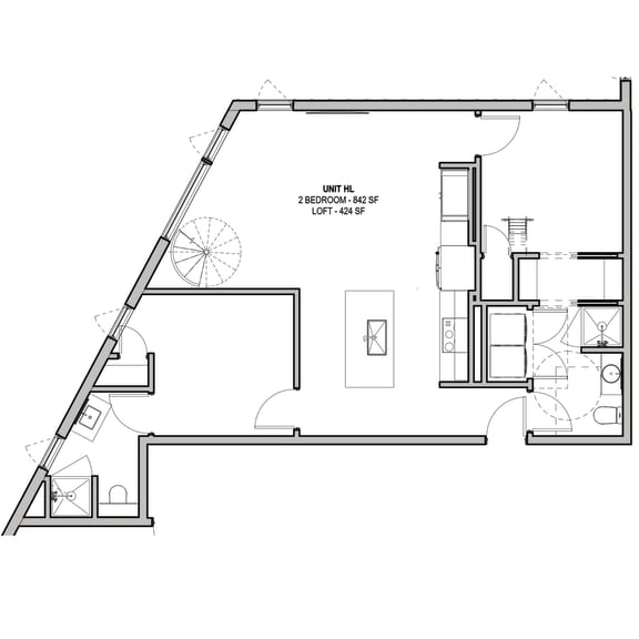 1,266 SF Two Bed Three Bath Loft Floor Plan at The Howard East Central in Bentonville, AR
