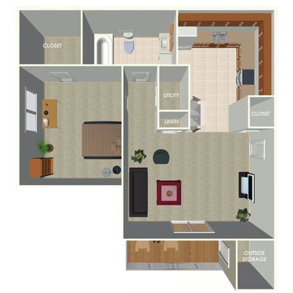 600 SF One Bed One Bath Floor Plan at The Pointe in La Vista, NE
