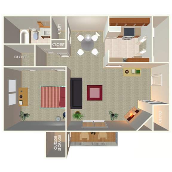 775 SF One Bed One Bath Floor Plan at The Pointe in La Vista, NE