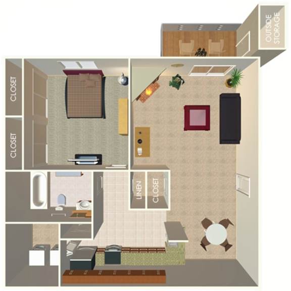 850 SF One Bed One Bath Floor Plan at The Pointe in La Vista, NE