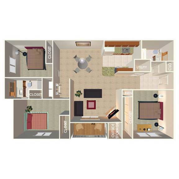 1,295 SF Three Bed Two Bath Floor Plan at The Pointe in La Vista, NE