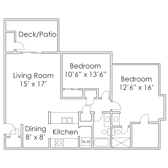 875 SF Two Bedroom Floor Plan at Thomasbrook apartments in Lincoln, NE