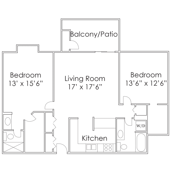 1200 SF Two Bedroom Floor Plan at Thomasbrook apartments in Lincoln, NE