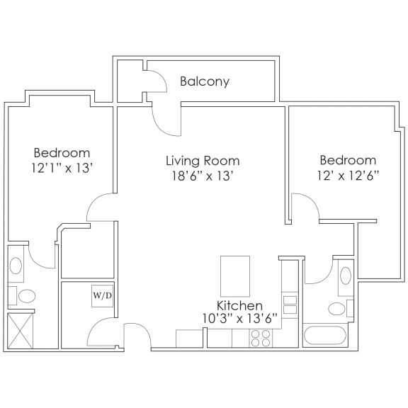 1200 SF Two Bedroom Floor Plan at Thomasbrook apartments in Lincoln, NE