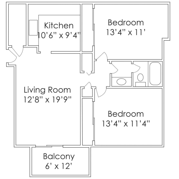 860 SF Two Bedroom Floor Plan at Thomasbrook apartments in Lincoln, NE