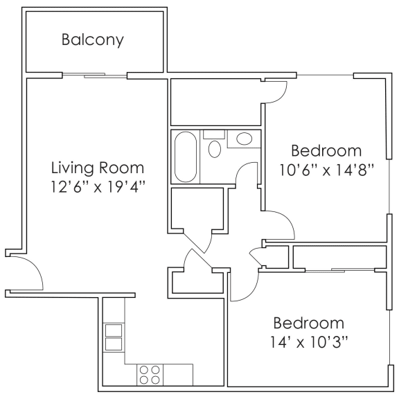875 SF Two Bedroom Floor Plan at Thomasbrook apartments in Lincoln, NE