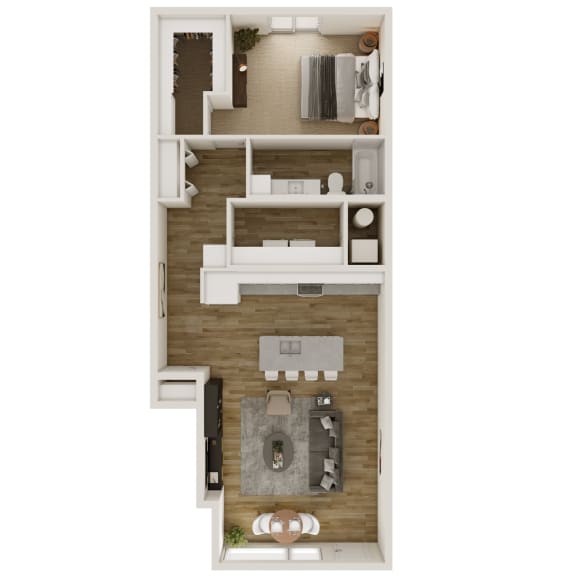 927 SF One Bedroom floor plan at The Trails at North Streams in West Omaha, NE