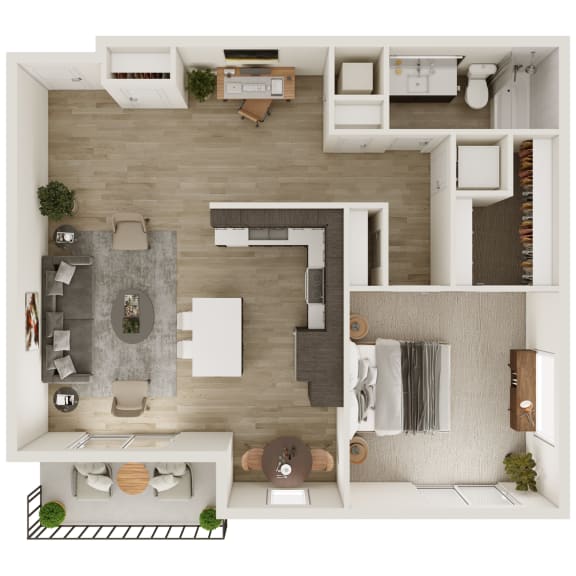 934 SF One Bedroom with Den Floor Plan at The Trails at North Streams in West Omaha, NE