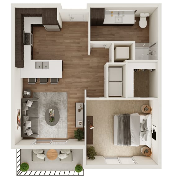 710 SF One Bedroom Floor Plan at The Trails at North Streams in West Omaha, NE