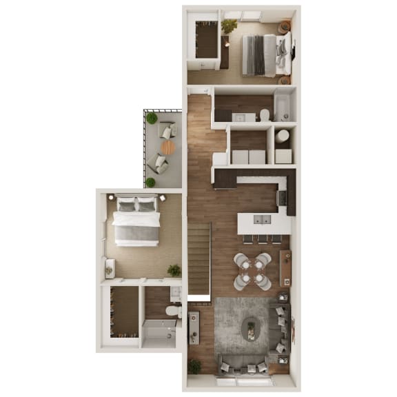 1,207 SF Two Bedroom Floor Plan at The Trails at North Streams in West Omaha, NE