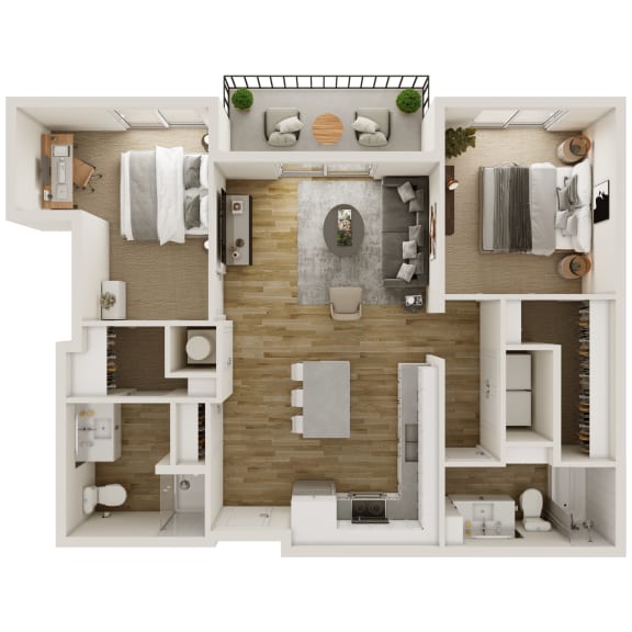 1008 SF Two Bedroom Floor Plan at The Trails at North Streams in West Omaha, NE