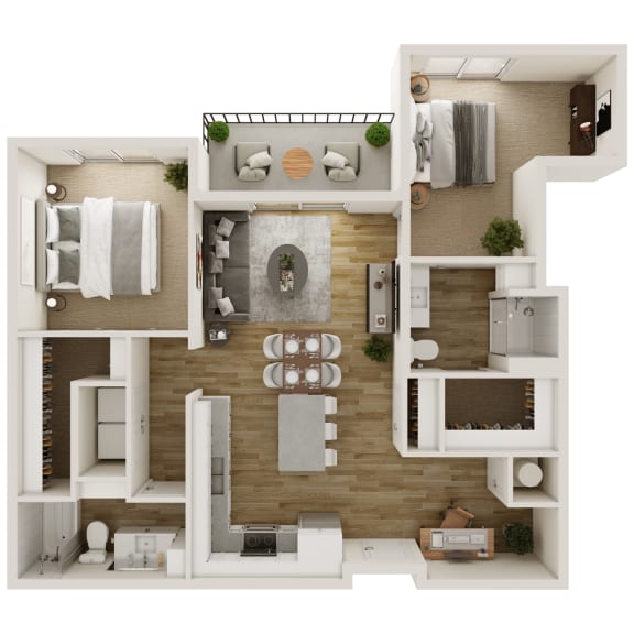 1,066 SF Two Bedroom Floor Plan with Den at The Trails at North Streams in West Omaha, NE