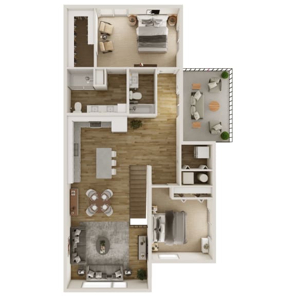 1,365 SF Two Bedroom Floor Plan at The Trails at North Streams in West Omaha, NE