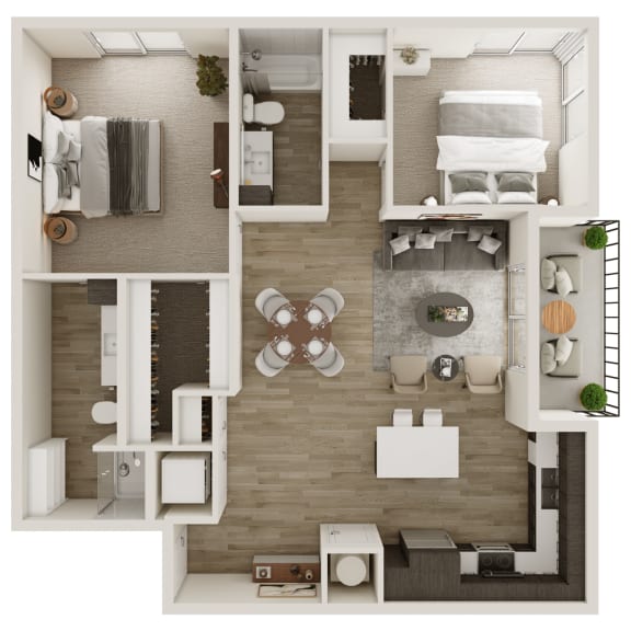 1112 SF Two Bedroom Floor Plan at The Trails at North Streams in West Omaha, NE