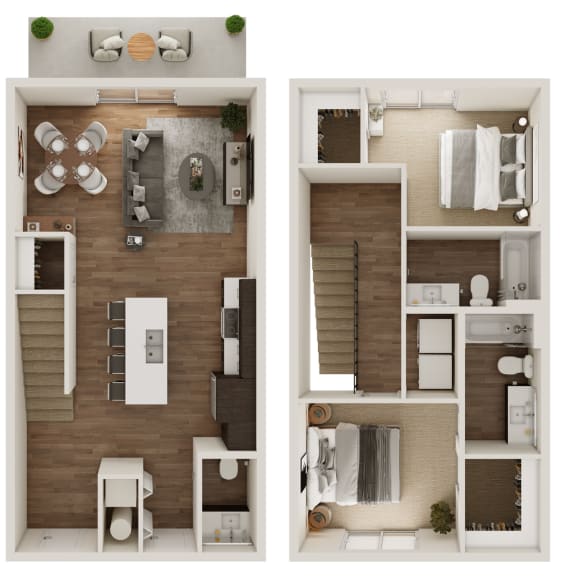 a floor plan of a two bedroom apartment with a bathroom and kitchen