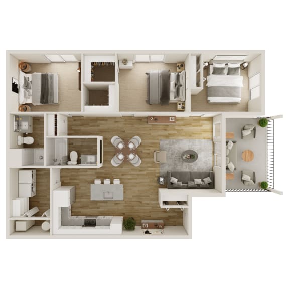 1,346 SF Three Bedroom Floor Plan at The Trails at North Streams in West Omaha, NE