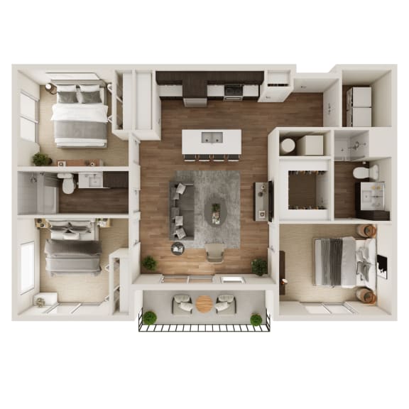 1,206 SF Three Bedroom Floor Plan at The Trails at North Streams in West Omaha, NE